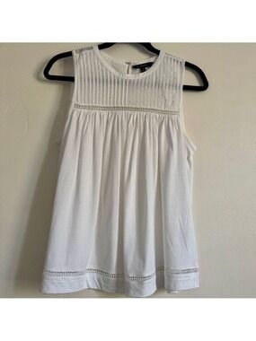 Banana Republic White Sleeveless Pintuck Detail Babydoll Top, Size Small